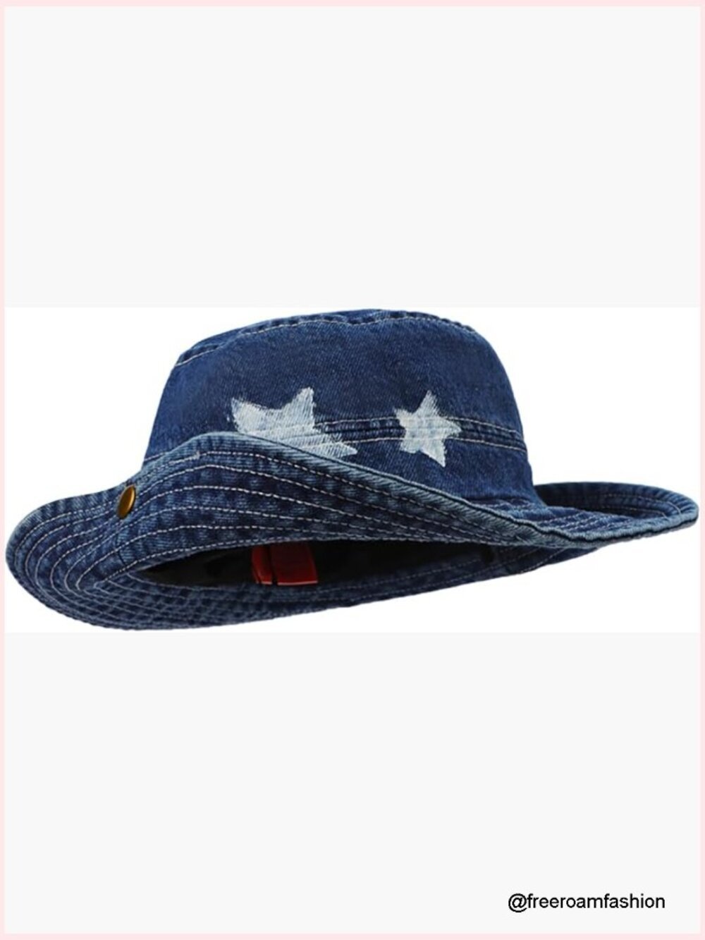 Denim Bucket Hat with Star Design Roll Brim Foldable Sun Protection